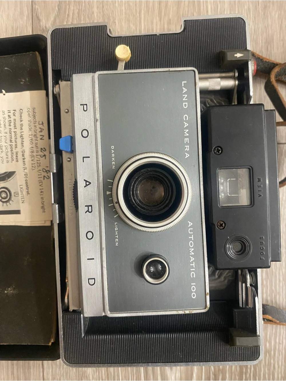 Polaroid Instant Land Camera Automatic 100 in Gray and Black - Vintage 1980s